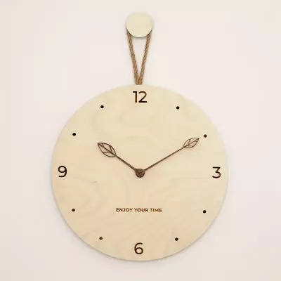 Wooden Creative Wall Clock, Round Battery Powered Silent Clock Wall Art