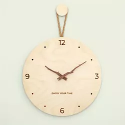 Wooden Creative Wall Clock, Round Battery Powered Silent Clock Wall Art