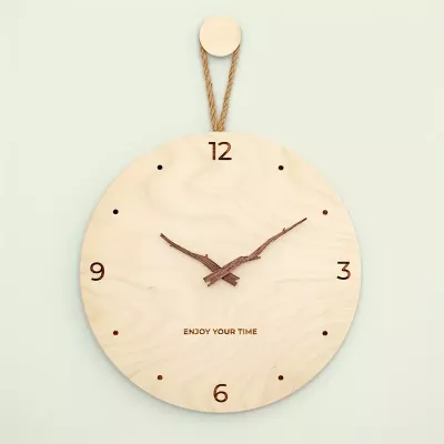 Wooden Creative Wall Clock, Round Battery Powered Silent Clock Wall Art