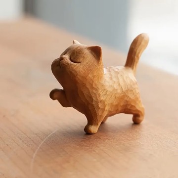 Handcrafted Wooden Cat Figurine - Charming Sculpture For Home Decor, Perfect Gift For Christmas, New Year & Easter