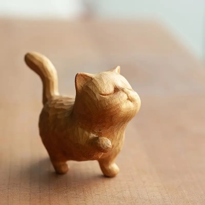 Handcrafted Wooden Cat Figurine - Charming Sculpture For Home Decor, Perfect Gift For Christmas, New Year & Easter