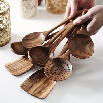 Natural Teak Wooden Spoons for Cooking - Non-Stick Spatula Set with Comfortable Grip - Perfect for Back to School Supplies