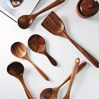 Natural Teak Wooden Spoons for Cooking - Non-Stick Spatula Set with Comfortable Grip - Perfect for Back to School Supplies