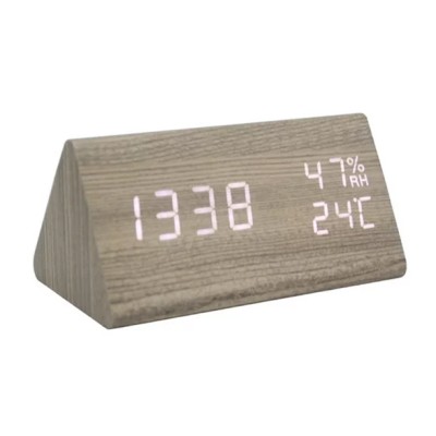 Amdohai Multifunctional Wooden Clock LED Digital Clock Camphor Wood Grain Wood Clock Mute Sound Control LED